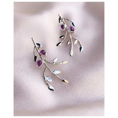 Ametist Taşlı Yapraklı Küpeler Ametist Taşlı Yapraklı Küpeler