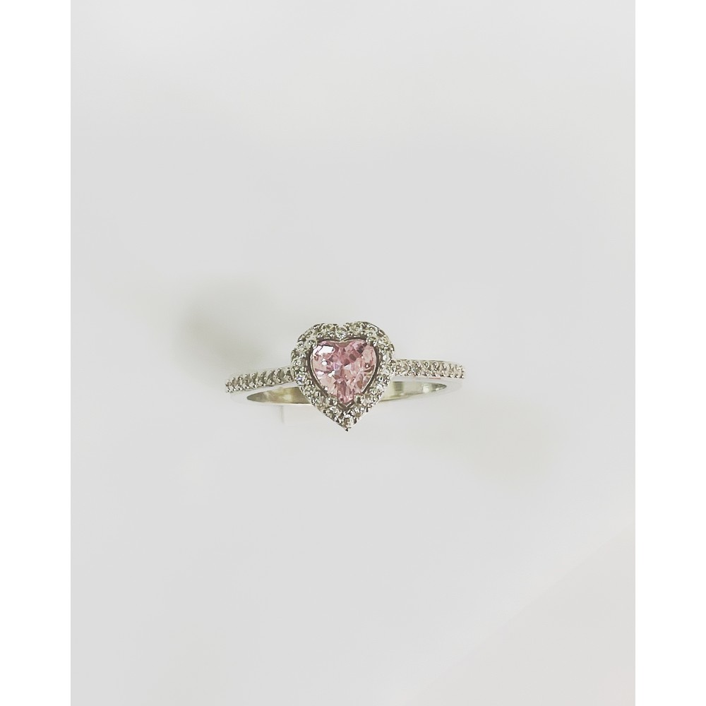 Pembe Kuvars Taşlı Kalp Yüzük