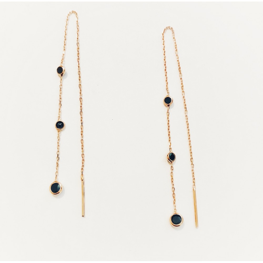 Zincirli siyah taşlı Küpe