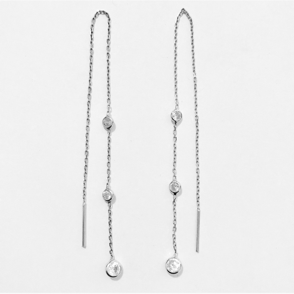 Üç Taşlı Zincir Küpe